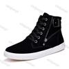 Fashion Men's Boots 2024 Autumn Thick Soled Warm Zipper Lace-up Korean Belt Buckle Comfort High Top Flat Bottom British Sports Boots