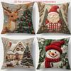 1pc/4pcs Festive Christmas Pillow Covers: Deer, Santa, Snowman & Cozy Cottage Scenes! Sofa Cushion Cover Home Room Decoration