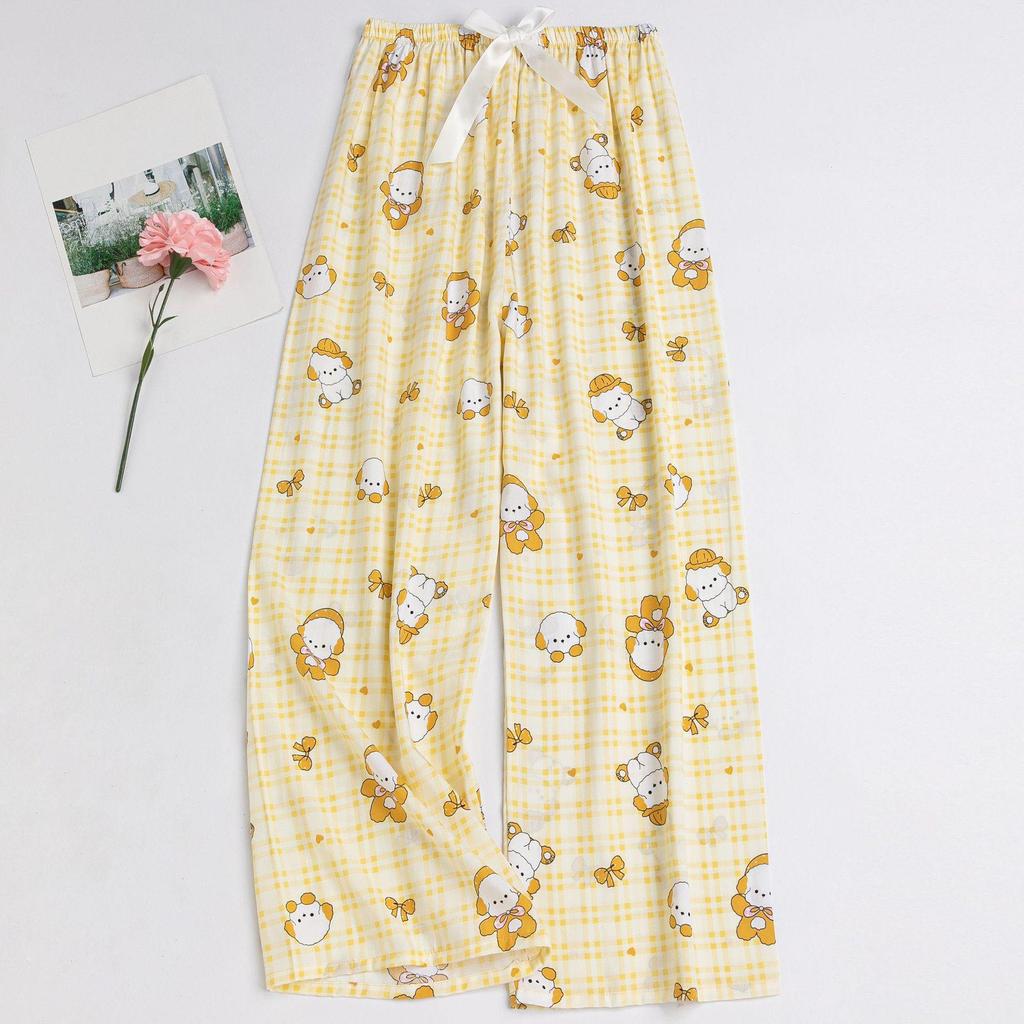 Women's Floral Cotton Silk Pajama Pants, Mosquito Repellent, Outdoor & Home Wear, Plus Size, Lightweight Summer Style.