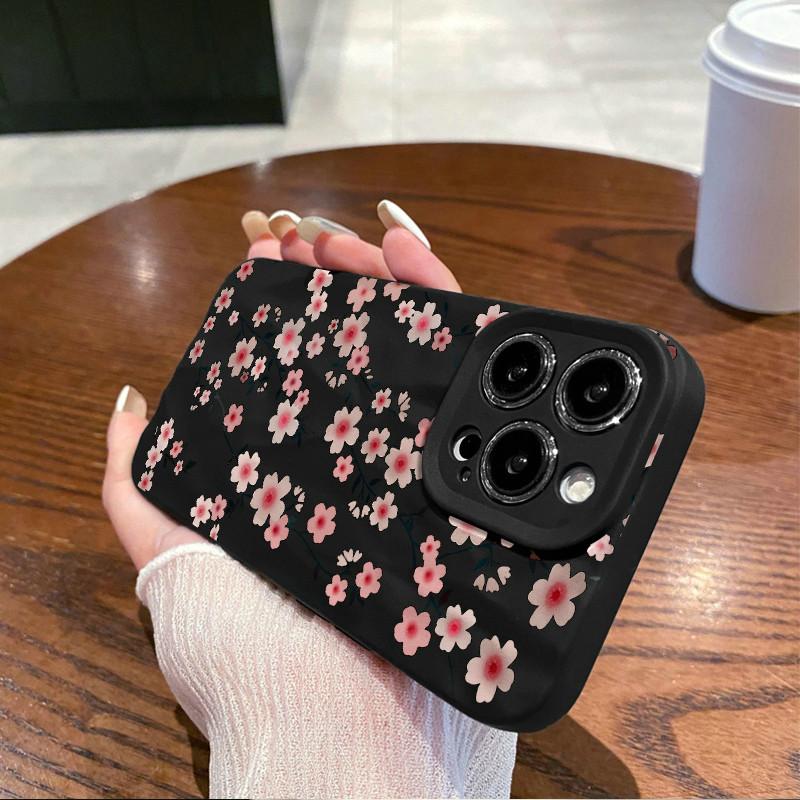 Ochranný matný TPU kryt s potiskem broskvového květu, povrchové vrásky a nerovnosti, měkký silikonový kryt pro telefon