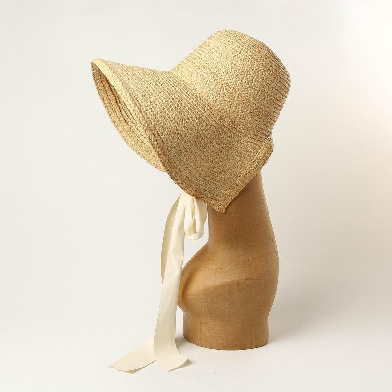 USPOP New Summer Sun Hats for Women Vintage Hand-woven Raffia Hats Wide Brim Lace-up Straw Hats Collapsible Beach Hat
