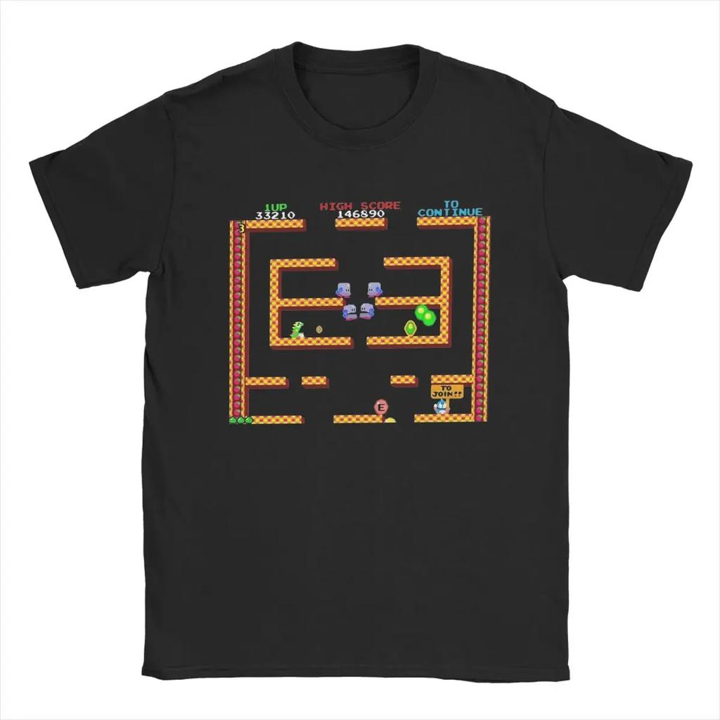 Unique Bubble Bobble Level Game T-Shirts for Men Crewneck Cotton T Shirts Short Sleeve Tees Plus Tops#Color