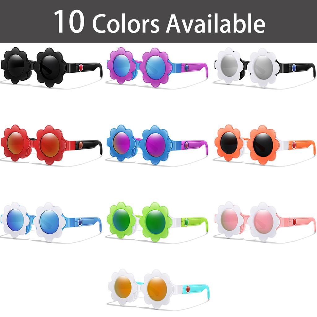 Kids Sunflower Round Sunglasses Cute Cartoon Rotation Lenses Fashionable Vintage Eyewear Party Shades