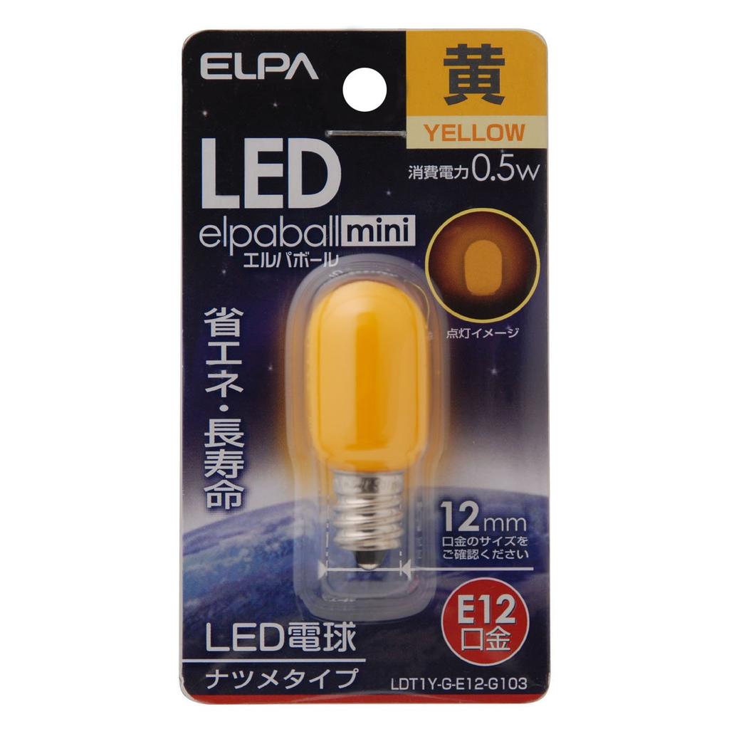 ELPA LED Miniature Bulb, E12 Base, Yellow, Indoor Use, Energy Saving Type, LDT1Y-G-E12-G103