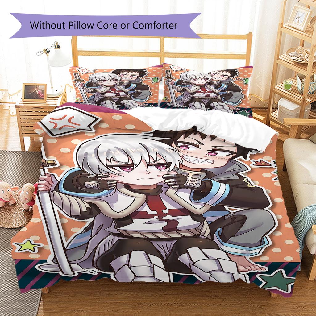 Fire Force  Pattern Bedding,Quilt Set Quilt Cover Pillowcase Home Birthday Gift (1 * Duvet Cover + 2 * Pillowcase, Without Core)