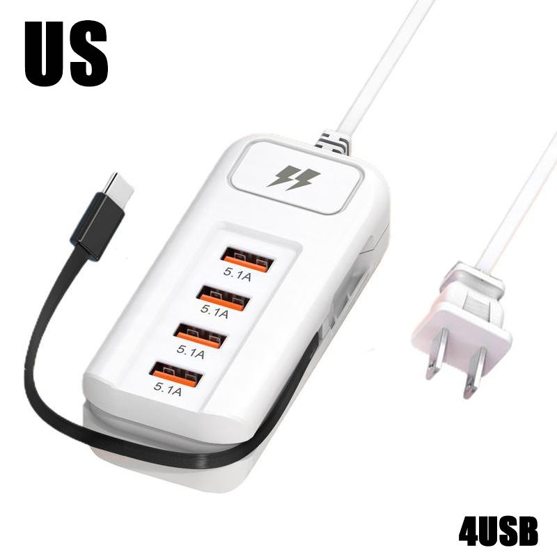 66W Fast PD Charger 4 Ports USB Phone Charger Multifunctional Desktop Charging Extension Station Power Adapter EU US Plug