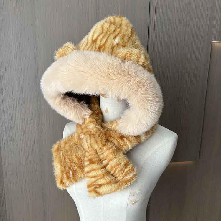 Cartoon Plush Cute Scarf Women'S Warm Tiger Pattern Cold Protection Ear Protection Hat Scarf Student Versatile Two-Piece Set