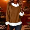 Women's Fashionable Solid Color Plush Round Neck Long Sleeved Casual Pullover T-shirt Top