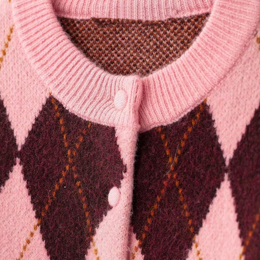 2025 Spring Women's Diamond Jacquard Knit Cardigan