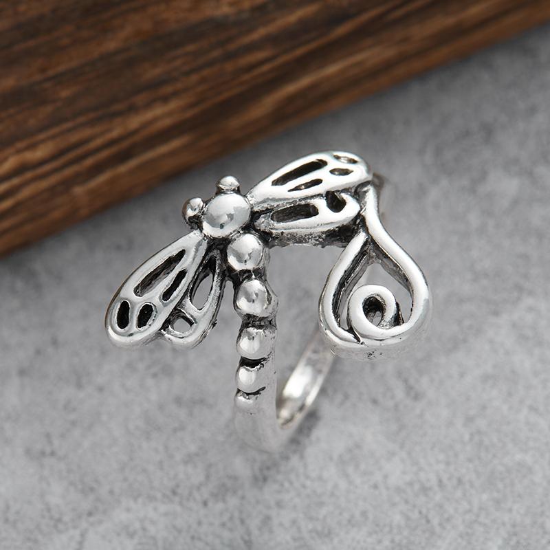 New Niche Vintage CopperColor Dragonfly Opening Ring Ladies Trend Holiday Party Jewelry Accessory Gift
