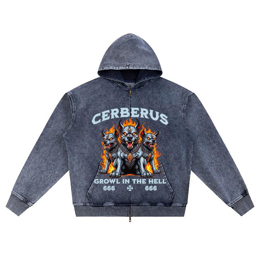 

DTG print Knitted Denim Zip-Up Hoodie Streetwear Brother Print Zipper Hoodies XL
