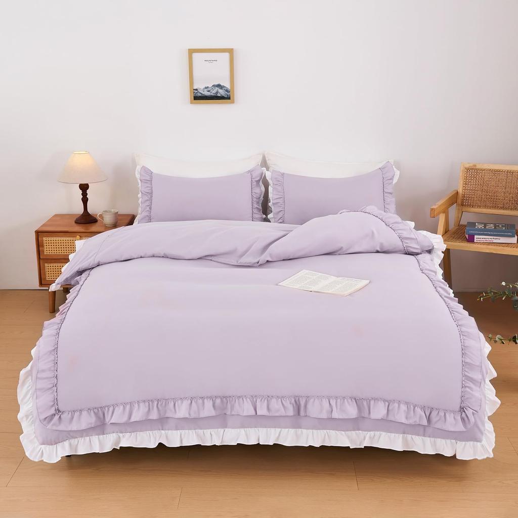 HOdo Home Single Bedding Duvet Bed and Fitted Suitable for Western and Japanese Style Peach Skin Princess 3-Piece Set Cover, Bedspread, Pillowcases,