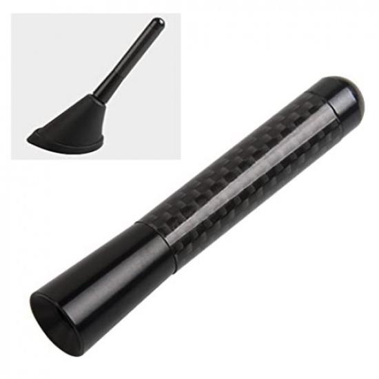 

3 Car Antenna Short Carbon Fiber Radio FM Antena Black Kit Universal w/ Screws