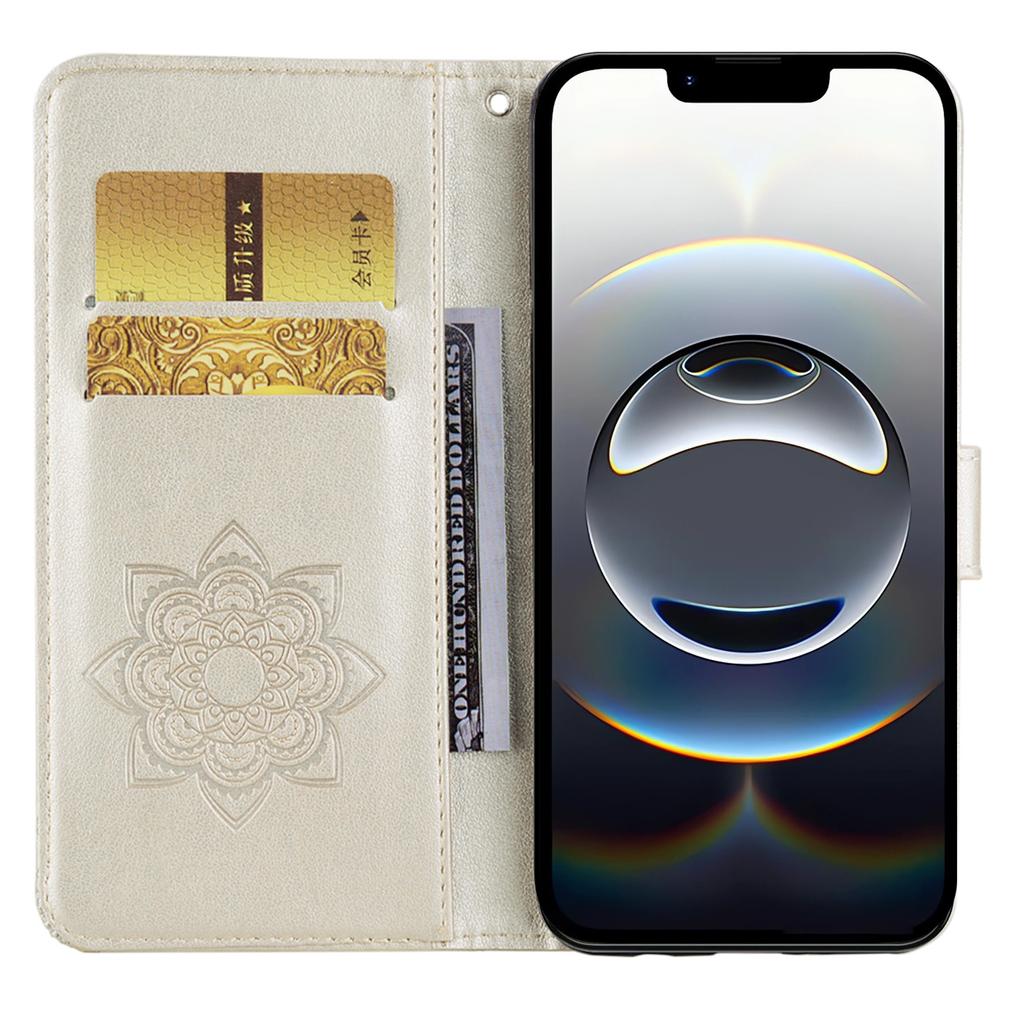 För iPhone 16e Plånboksfodral Uggla Blomma Präglat Strass Läderfodral