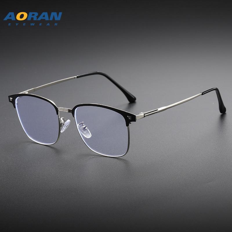 Men's Retro Half-Rim Eyeglass Frames: Anti-Blue Light, Prescription Ready, Decorative and Business Style