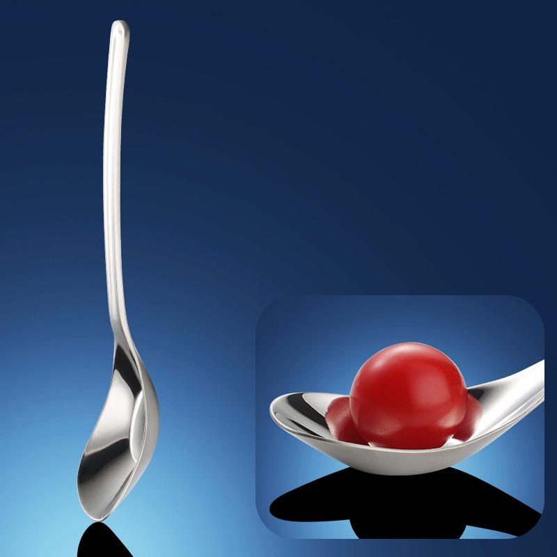 Stainless Steel Baby Feeding Spoon, Long Handle, Flat Bottom, Deepened Design, Bright Silver Finish.