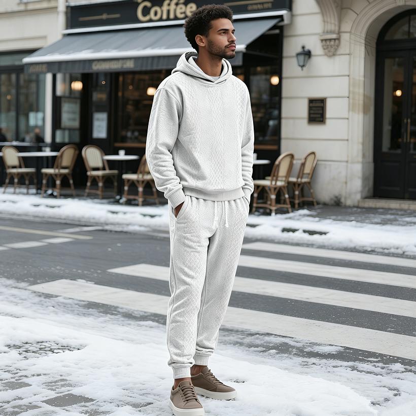 Men's 2 Piece Outfits Knit Jacquard Pullover Sweatshirt Tracksuit & Joggers Sweatpants Sweatsuit Sets with Pockets