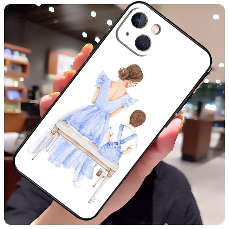 Black Brown Hair Baby Mom Girl Son Case For iPhone 15 Pro Max 14 13 12 11 16 17 Pro Max mini 15 16 Plus 16e 17 Air Phone Cover