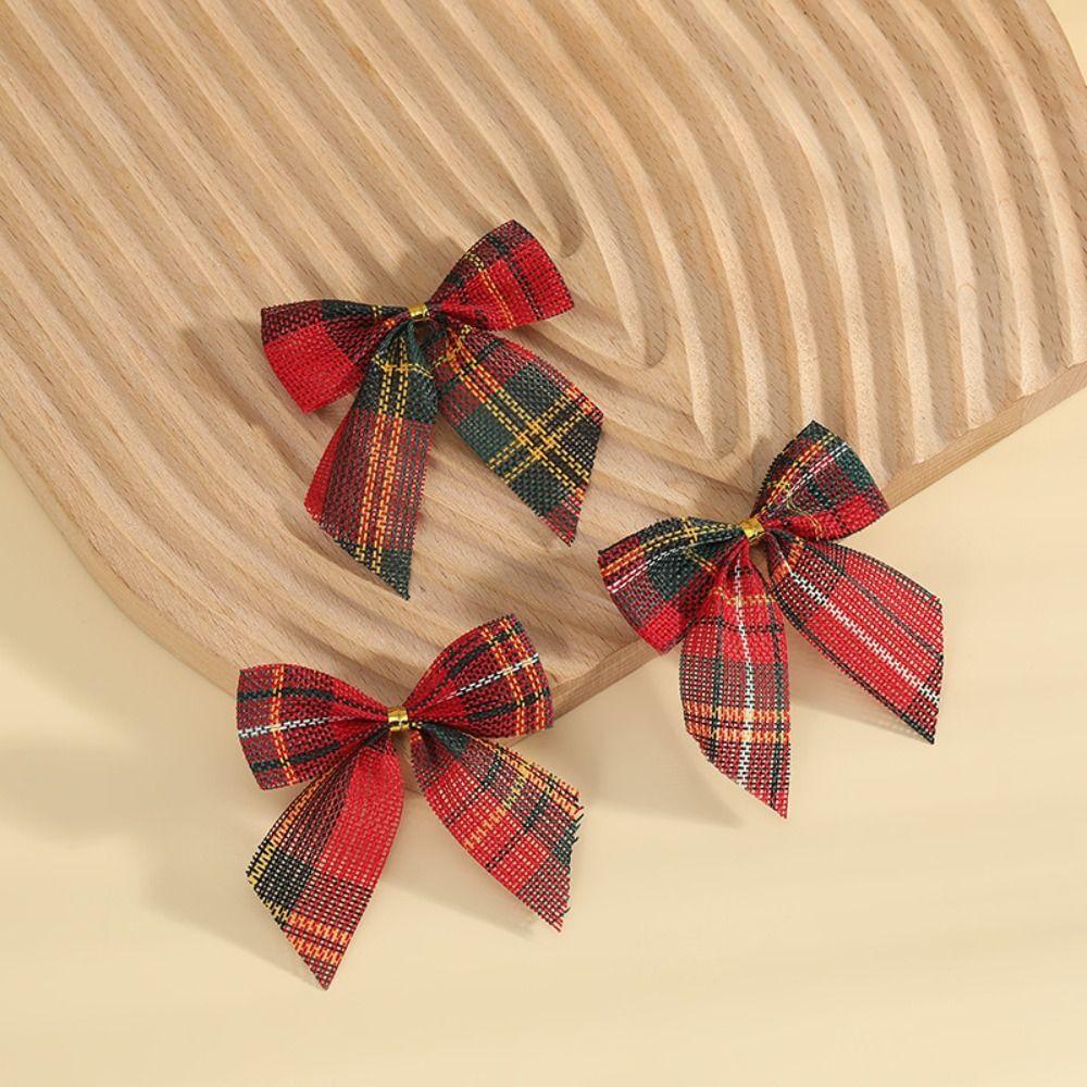 10Pcs/set Cloth Xmas Tree Pendant Plaid Bow Christmas Garland Accessories  Christmas