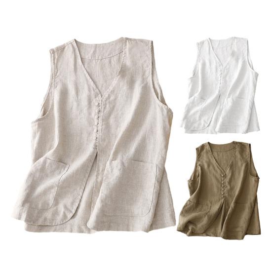 Cotton Linen Vest for Women Summer Sleeveless Cardigans Casual Buttons Short Jacket Waistcoat