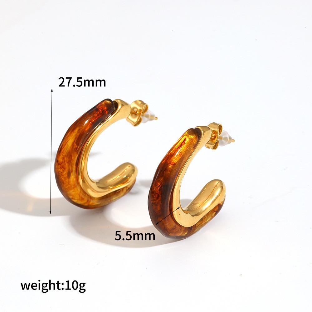 Modern Geometric Resin Stainless Steel Earring For Women With Gold Plating And Elegant Style