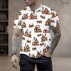 Men s Plus Size Round Neck Short Sleeve Christmas Robin Holly Printed White Pullover T Shirt