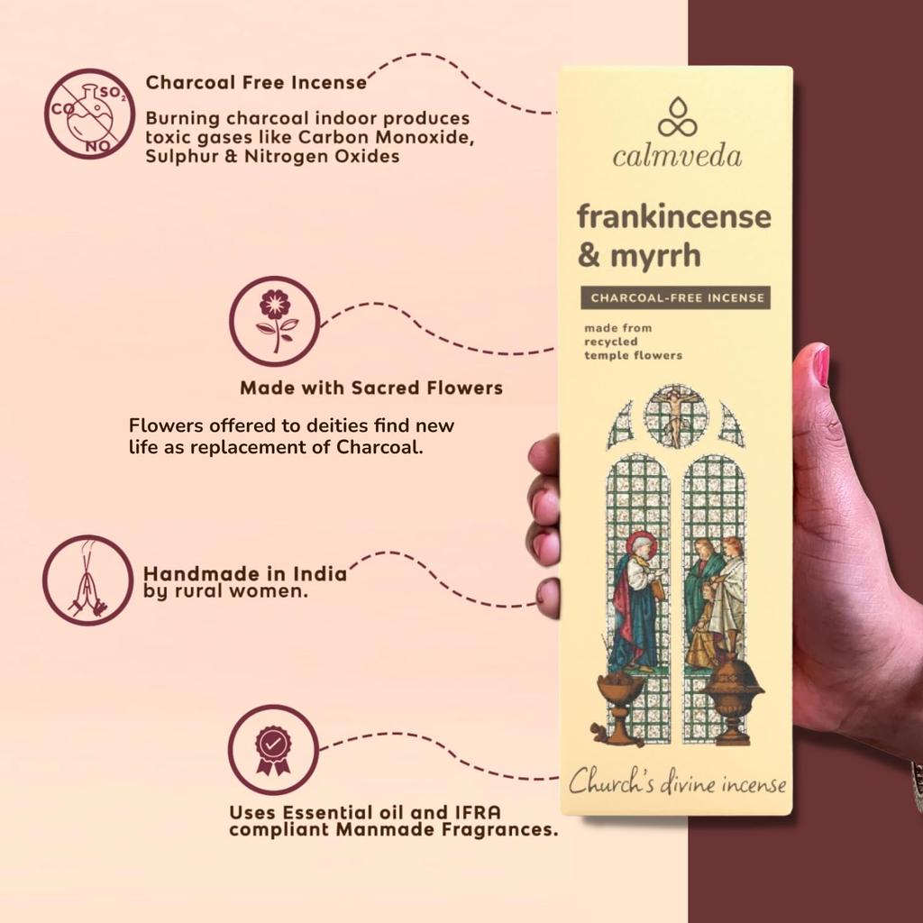 Calmveda Church Frankincense and Myrrh Incense - 80 Sticks, Charcoal Free