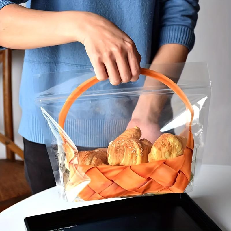 50pcs Large Transparent Bread Toast Bags with Basket Pattern, Portable Self-Adhesive Bread Bakery Packaging Bags, Toast Bread Wrapping Bags