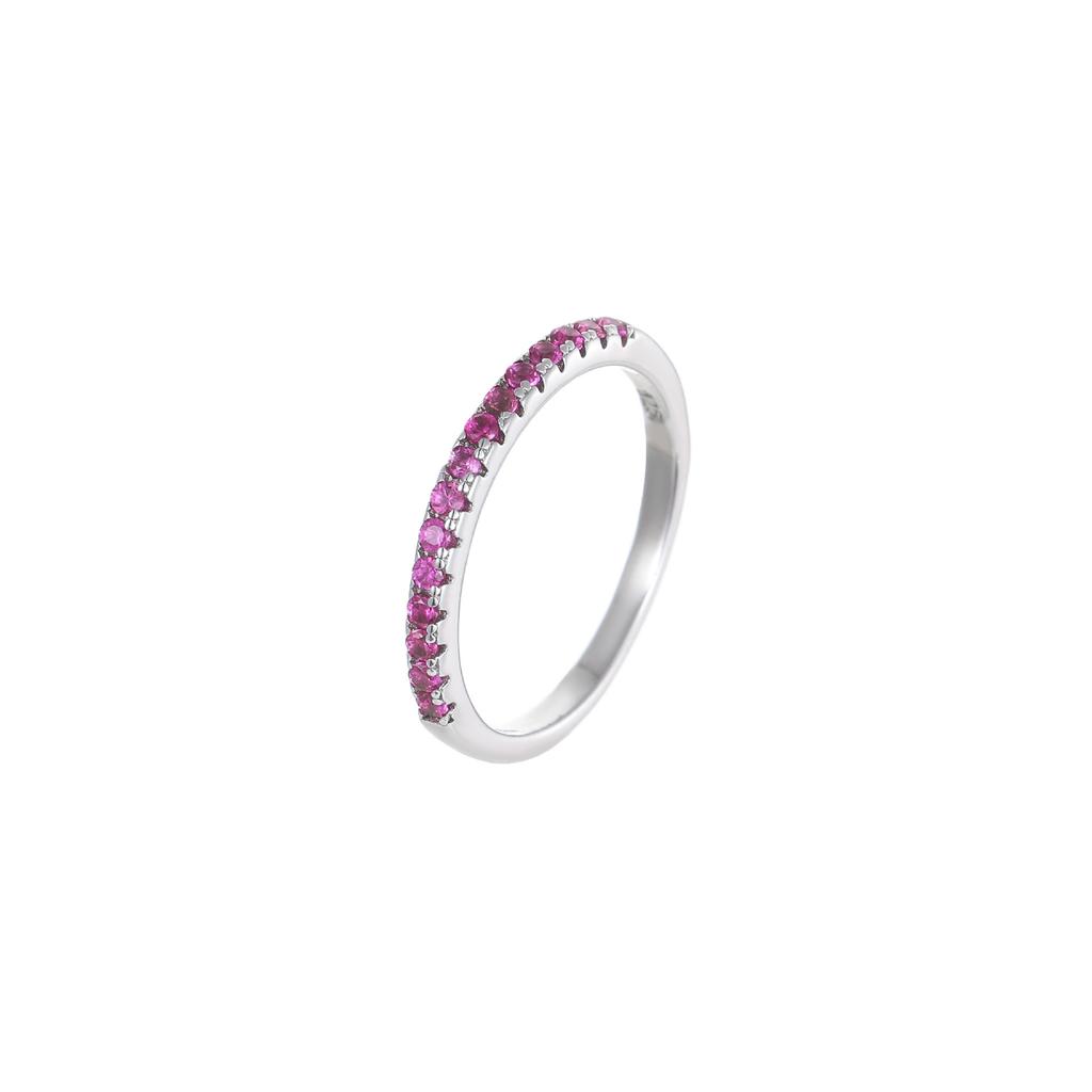 925 Sterling Silber Halbe Ewigkeit Ring für Damen, Rubinrote Farbe Zirkonia Pavé Band, Zierlicher Vergoldeter Jahrestag Geschenk