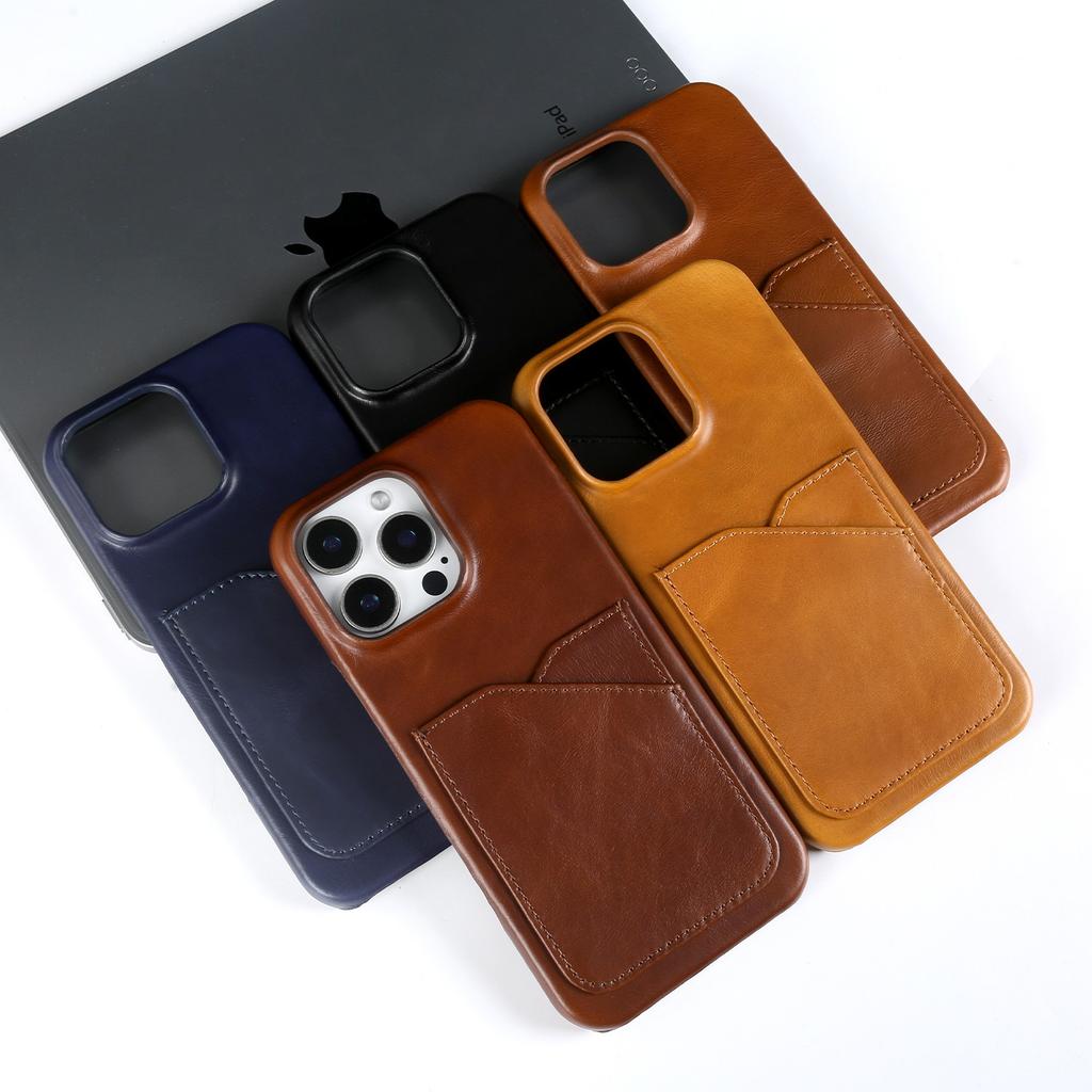 Premium Card Slot Genuine Leather Case For Iphone 16 Pro Max Cases 15 13pro 14pro 12 11 Aesthetic Vintage Phone Back Cover Coque