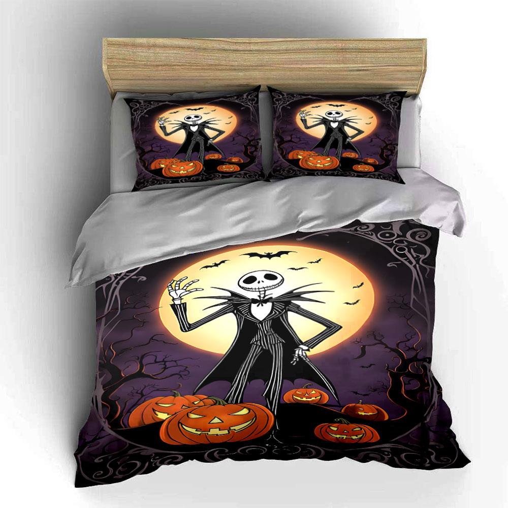 Halloween Skeleton and Pumpkins Bedding Duvet Cover Set Duvet Cover Pillowcases  (1*Duvet Cover 2*Pillowcases, Without Duvet Insert)