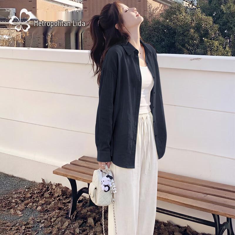 Women s Summer Linen Blend Polo Set with Loose Wide-Leg Pants M
