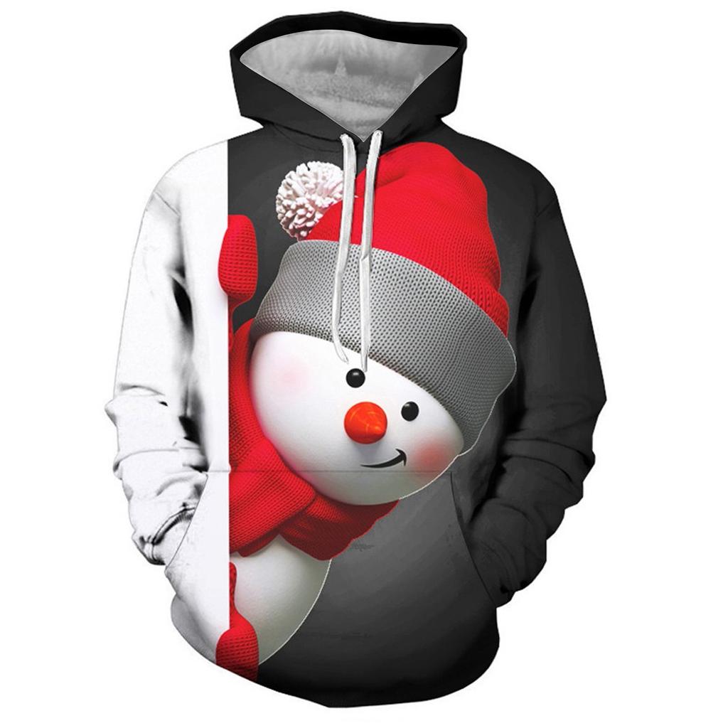 Mens 3D Printed Christmas Pullover Long Sleeve Hooded Sweatshirt Tops Blouse