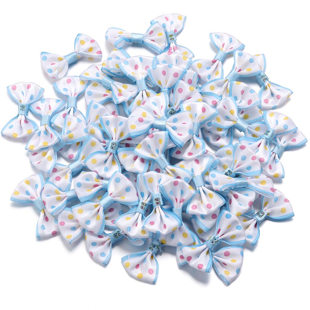 30pcs 2.7*3.7cm Polka Dot Polyester Ribbon Bows Colorful Mini Bowknots For DIY Clothing Sewing Hairpin Decoration Accessories