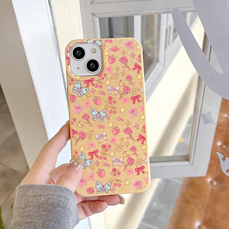 Nárazuvzdorný matný kryt na telefon ze pšeničné slámy pro iPhone 15 13 16 11 12 14 Pro Max XR XS X 6 7 8 Plus SE Kawaii měkký ochranný kryt