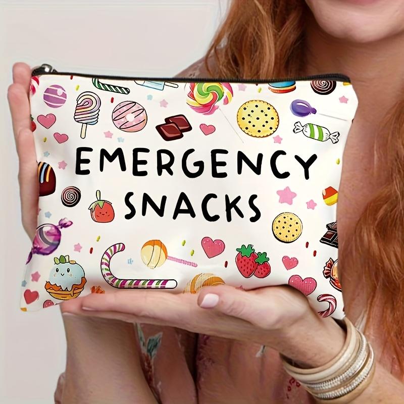 Emergency Snacks Travel Pouch - Lightweight Foldable Cosmetic Bag with Secure Zipper Closure, Durable Polyester Candy-Themed Des