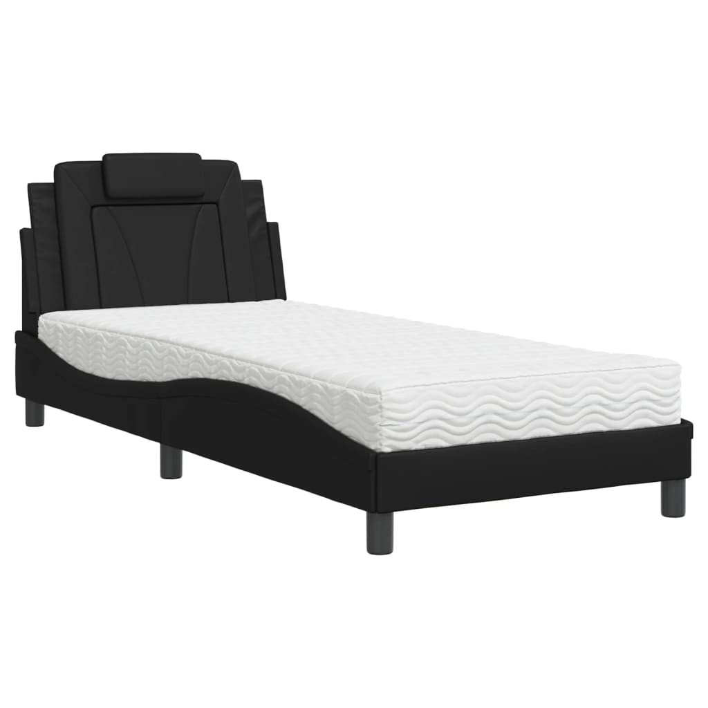 Vidaxl Bed With Mattress, Black, 90X200 Cm, Faux Leather