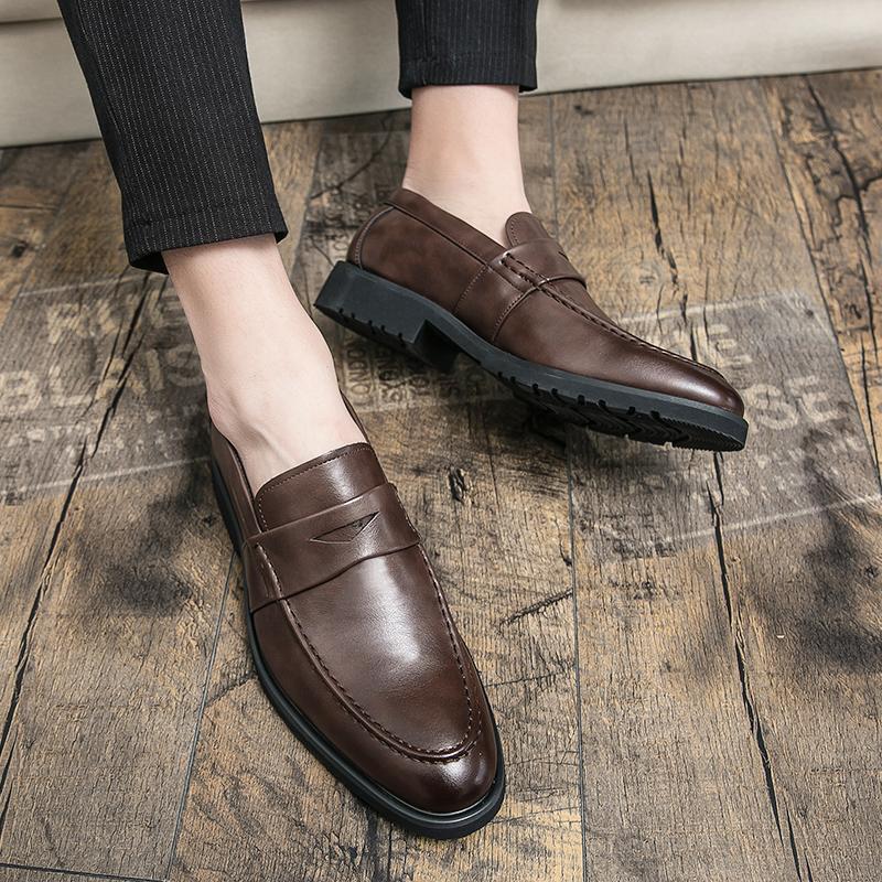 Fashion Men Thick Soled Loafers Shoes Leather Dress Shoes Men Outdoor Walking Shoes Comfortable Men Party Wedding Office Large Size Shoe