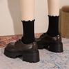 Platform thick heel loafers women's 2025 new autumn versatile British style small leather shoes muffin black jk single shoes