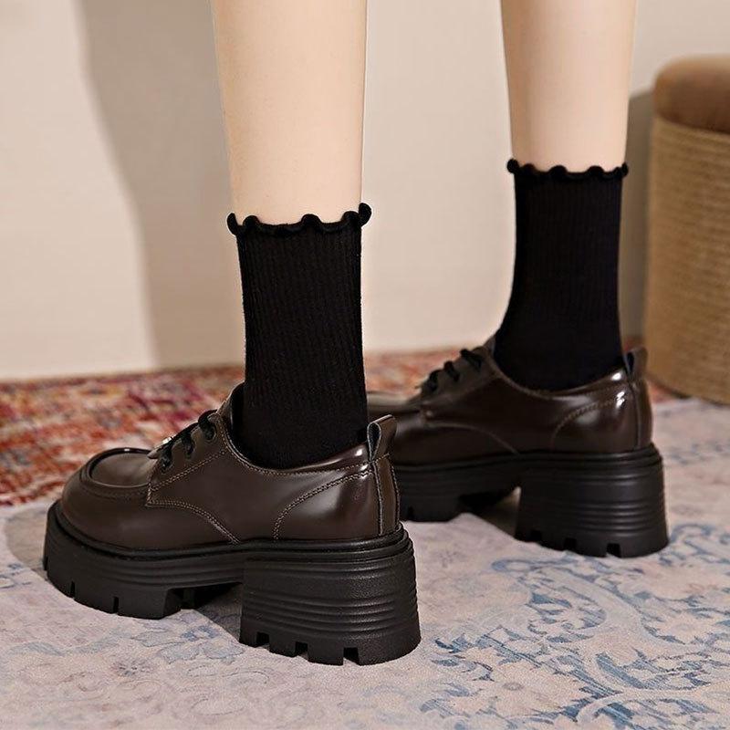 Platform thick heel loafers women's 2025 new autumn versatile British style small leather shoes muffin black jk single shoes