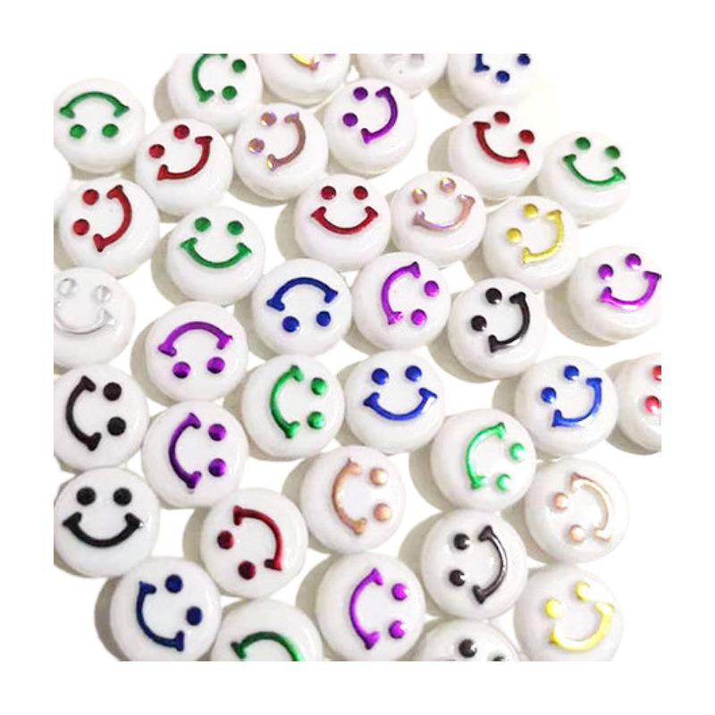 10Mm Round Acrylic Colored Smiley Face Beads Smiley Face Beads Diy Bracelet Beaded Flat Round Beads