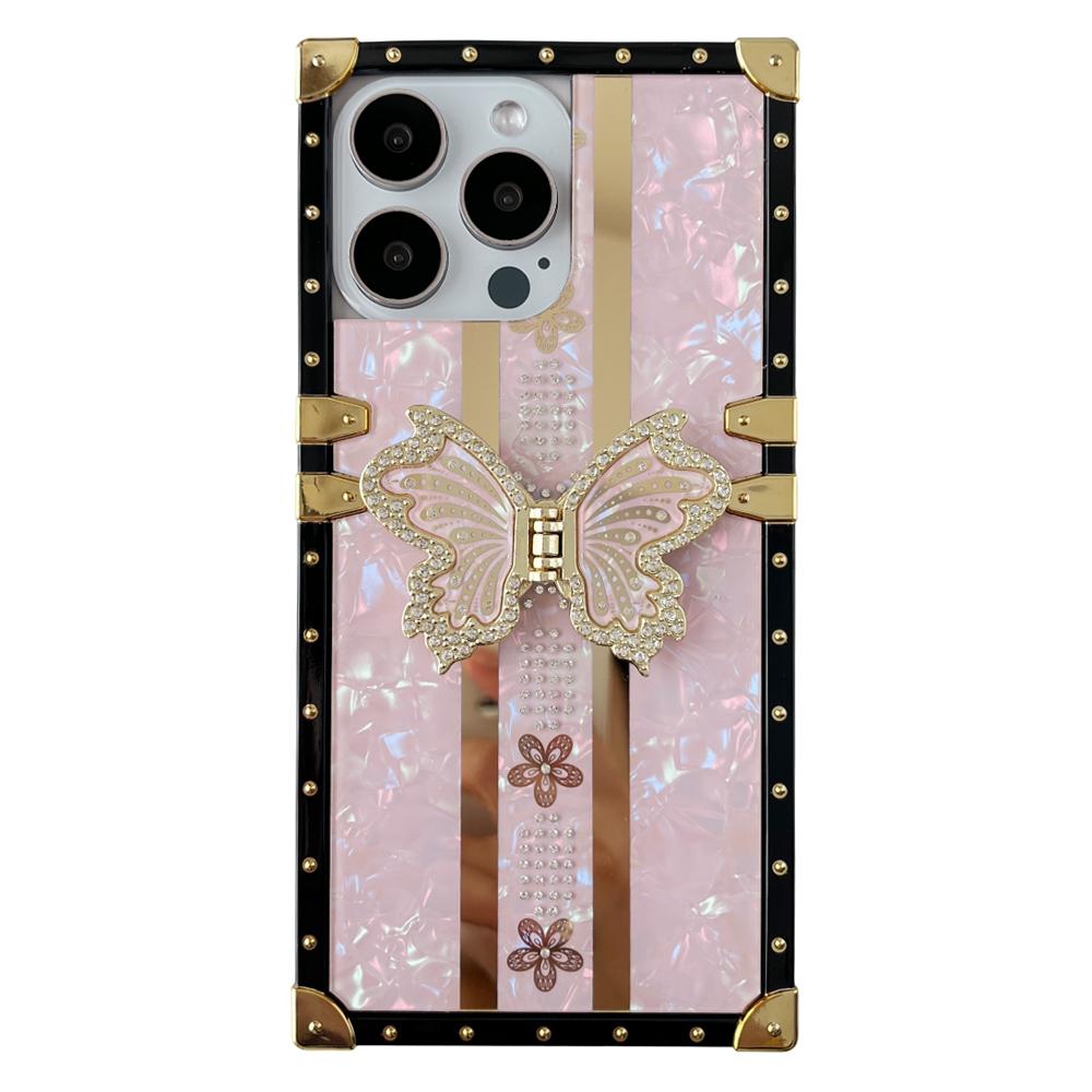 

Чохол для iPhone 16 Pro Max TPU+PC Гальванізована підставка-метелик Чохол для телефону Pink