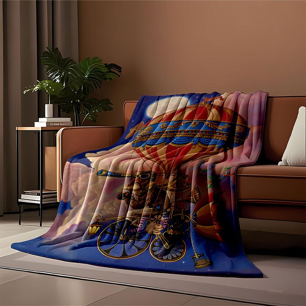 Whimsical Steampunk Balloon Ride for all seasons blanket lunch break throw gift