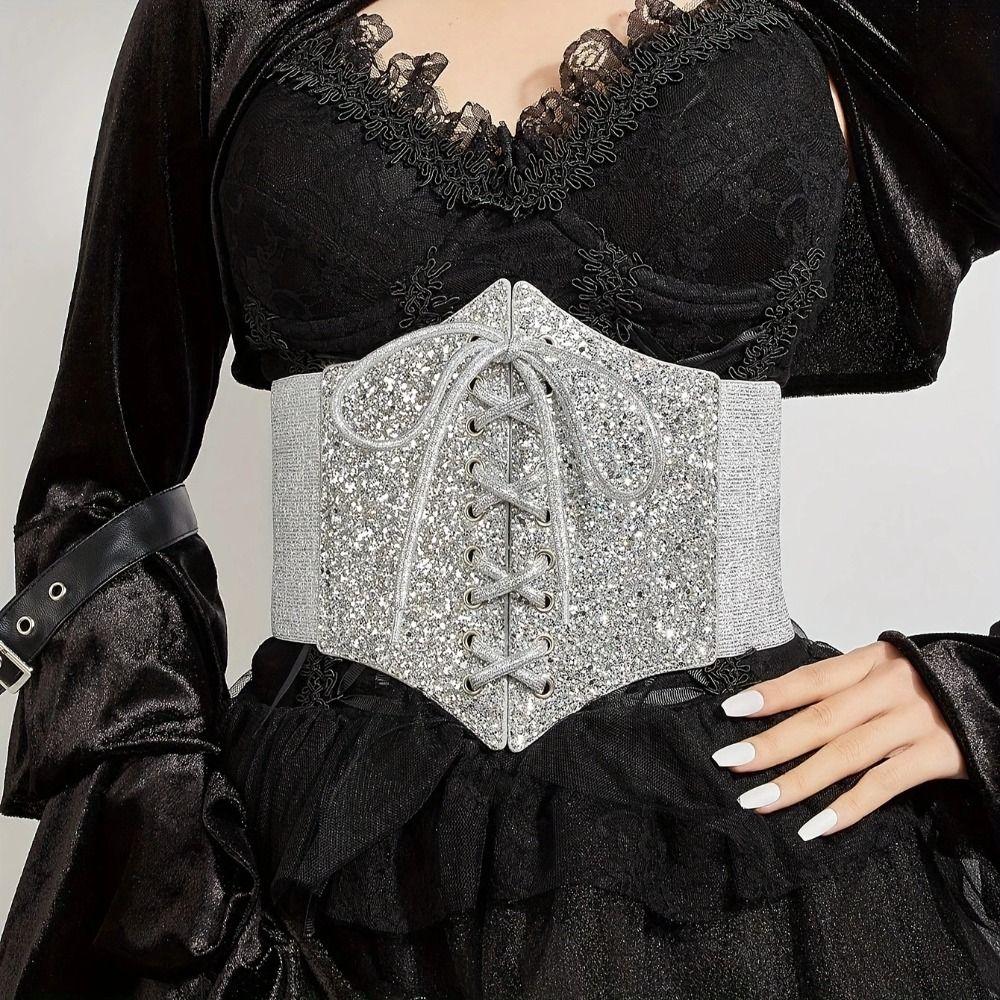 Elastic Gold Cummerbunds Shinny Blingbling Corset Belt Personality Leopard Print Waistband  Women
