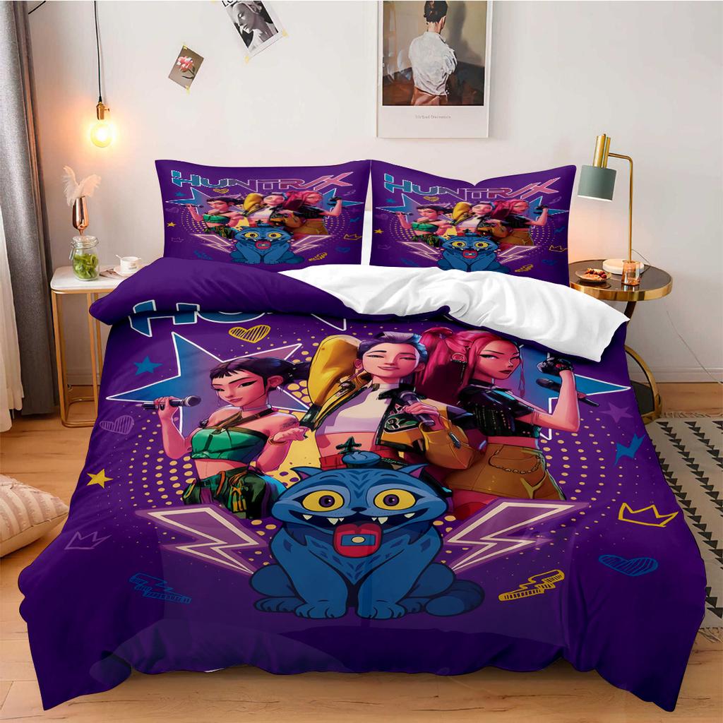 K-Pop Demon Hunters Beddding Set for Fan Kids Machine Washable Durable King Queen Twin Size for K-pop Girls Home Bedroom Decor
