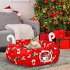 Cat Tunnel Christmas Tree Skirt, 3FT Round Donut with Plush Ball, Red Festive Decor for Small Pets