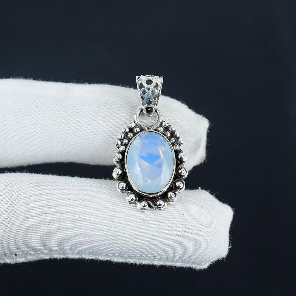 Beautiful Milky Opal Gemstone Silver Pendant In 925 Sterling Silver- Handmade Design, Everyday Wear Jewelry, Unique Pendant Wadding Gift