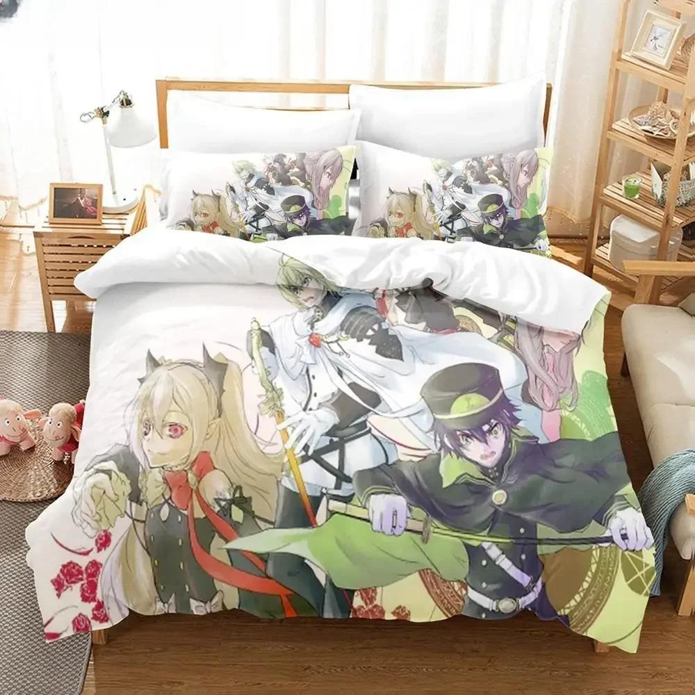 Anime Seraph of the End 3D Pattern Printed Design Bed Cover Kit Cartoon Duvet Covers Pillowcases Full Size Size Bedclothes Decoration Home Use