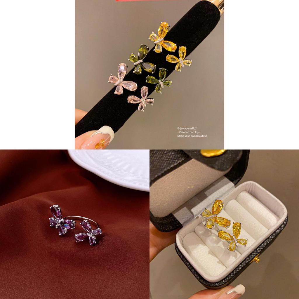 Animal Inspired Butterfly Open Ring With Cubic Zirconia For Fashion Women