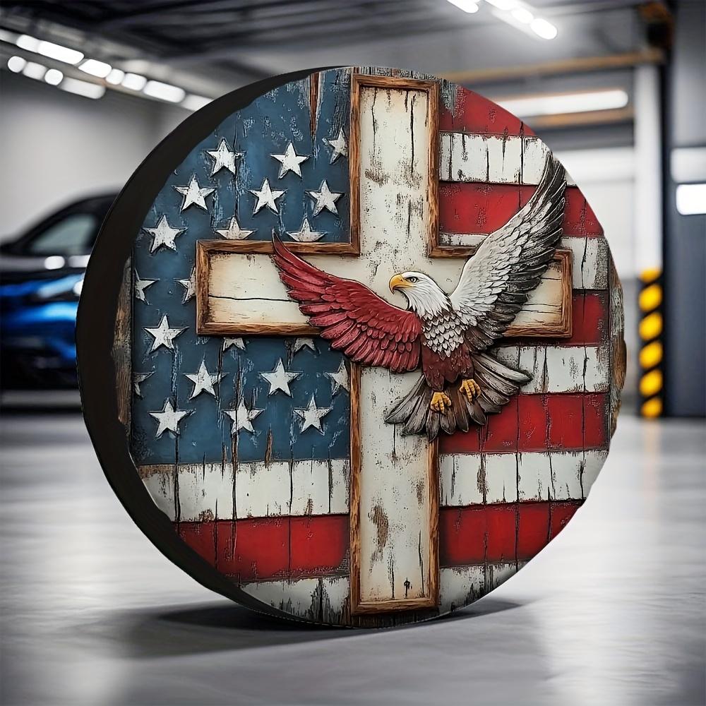 1pc Outdoor Tire Storage Bags Featuring The American Flag And Cross, Made From Machine Washable Polyester, Suitable For Hallowee